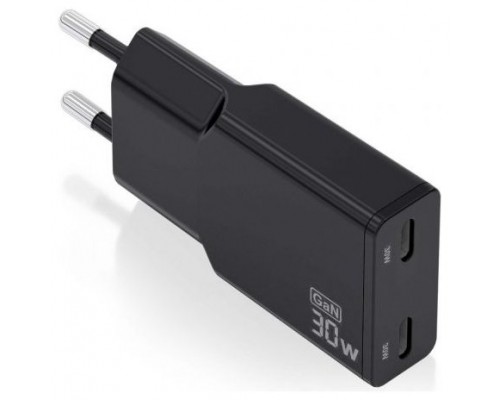 CARGADOR AISENS GAN ULTRA DELGADO 30W 2XUSB-C PD3.0 QC4.0 NEGRO