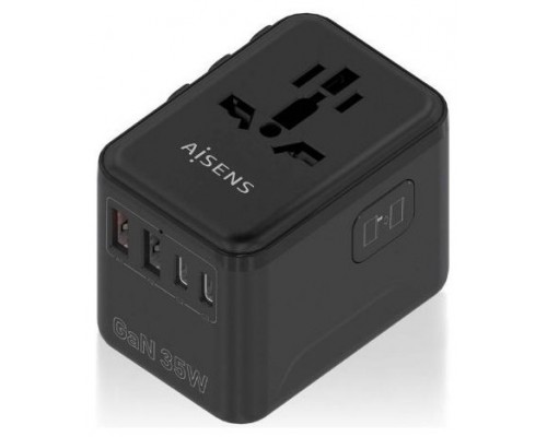 ADAPTADOR AISENS ENCHUFE UNIVERSAL VIAJE CARGADOR USB GAN 35W NEGRO