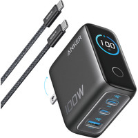 CARGADOR DE PARED ANKER 100W 3 PUERTOS CON PANTALLA INTELIGENTE NEGRO