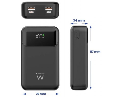 POWER BANK EWENT 20.000MAH PD 65W 2XTYPE-C (IN) 1XTYPE-C 2X USB-A PORT (OUT)