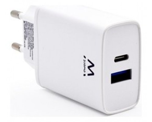 CARGADOR EWENT USB-C Y USB-A QC3.0 AC PD 2 PUERTOS (20W) BLANCO