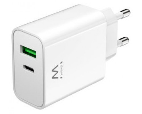 CARGADOR EWENT USB-C Y USB-A QC3.0 AC PD 2 PUERTOS (30 W) BLANCO