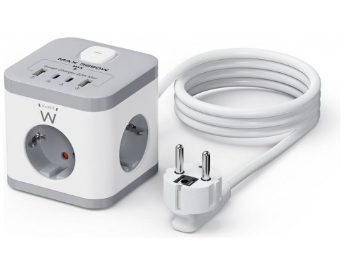 REGLETA CUBO EWENT BLOQUE 3 TOMAS SHUCKO & 2 USB-A & 2USB-C