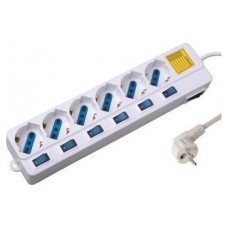 REGLETA EWENT 6 TOMAS SHUKO 16A CON INTERRUPTOR ON/OFF 1.5M BLANCA