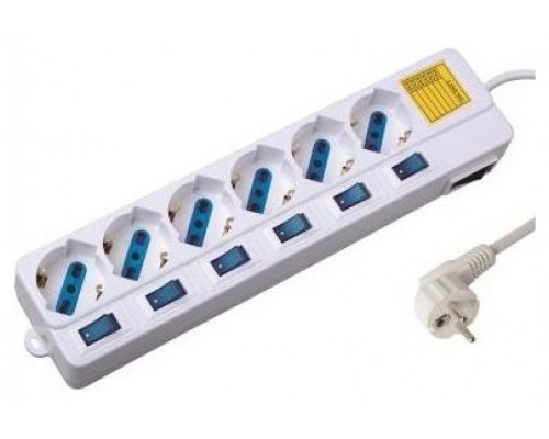 REGLETA EWENT 6 TOMAS SHUKO 16A CON INTERRUPTOR ON/OFF 1.5M BLANCA