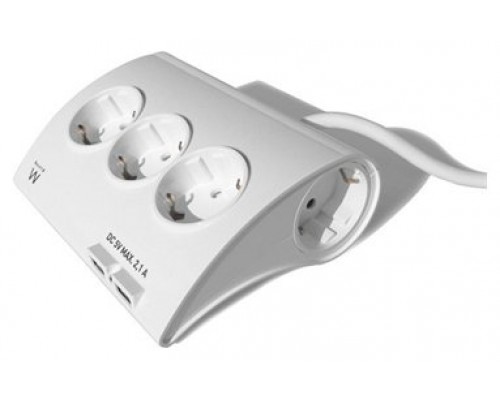 REGLETA EWENT 5 TOMAS SHUKO 16A SOBREMESA 2 PUERTOS USB 1.5M BLANCA