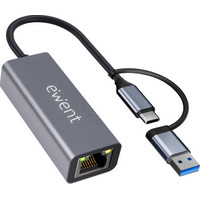 ADAPTADOR ETHERNET EWENT EW9819 RJ45 USB-C USB-A GIGABIT 1000MBPS