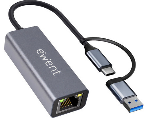 ADAPTADOR ETHERNET EWENT EW9819 RJ45 USB-C USB-A GIGABIT 1000MBPS