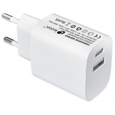 LEOTEC CARGADOR 20W CARGA RAPIDA 1 USB TIPO-C PD 1 USB-A BLANCO