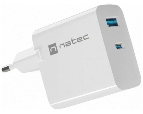 CARGADOR NATEC RIBERA GAN 65W PD3.0 QC3.0 1XUSB-A + 1XUSB-C BLANCO