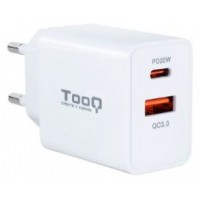 CARGADOR PARED TOOQ USB-C/PD 20W, USB-A/QC 18W BLANCO